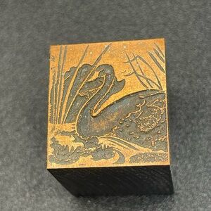 Antique Engraved Copper Typeset Featuring Swan